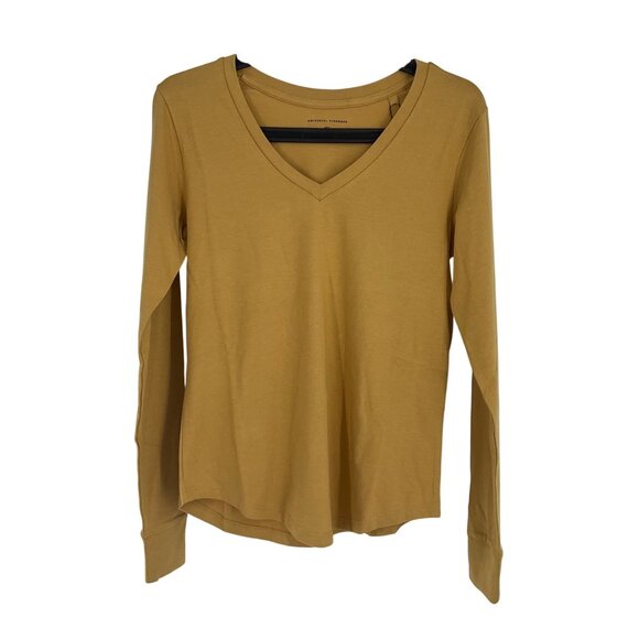 Universal Standard Womens Long Sleeve V-Neck Tee In Honey Mustard 4XS 00 - Picture 2 of 10